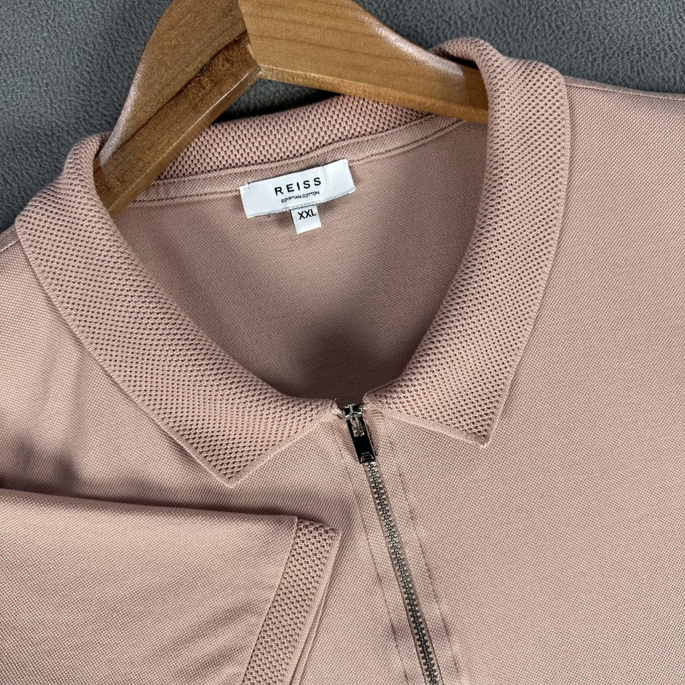 Reiss Polo Shirt 2XL Nude Pink Tan Egyptian Cotton Quarter Zip Quiet Luxury